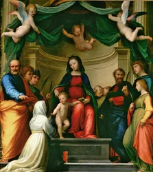Die mystische Hochzeit der hl. Katharina von Siena mit Heiligen, 1511